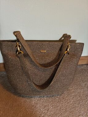 Eric Javits Brown Woven Tote with Gold Hardware
